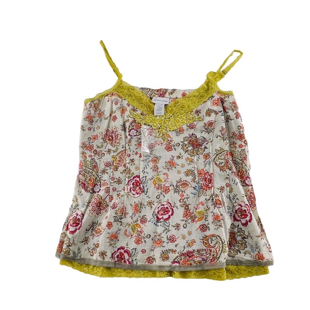 Soft Surroundings Floral Lace Trim Camisole Top S 100% Cotton & Nylon Beige & Ye